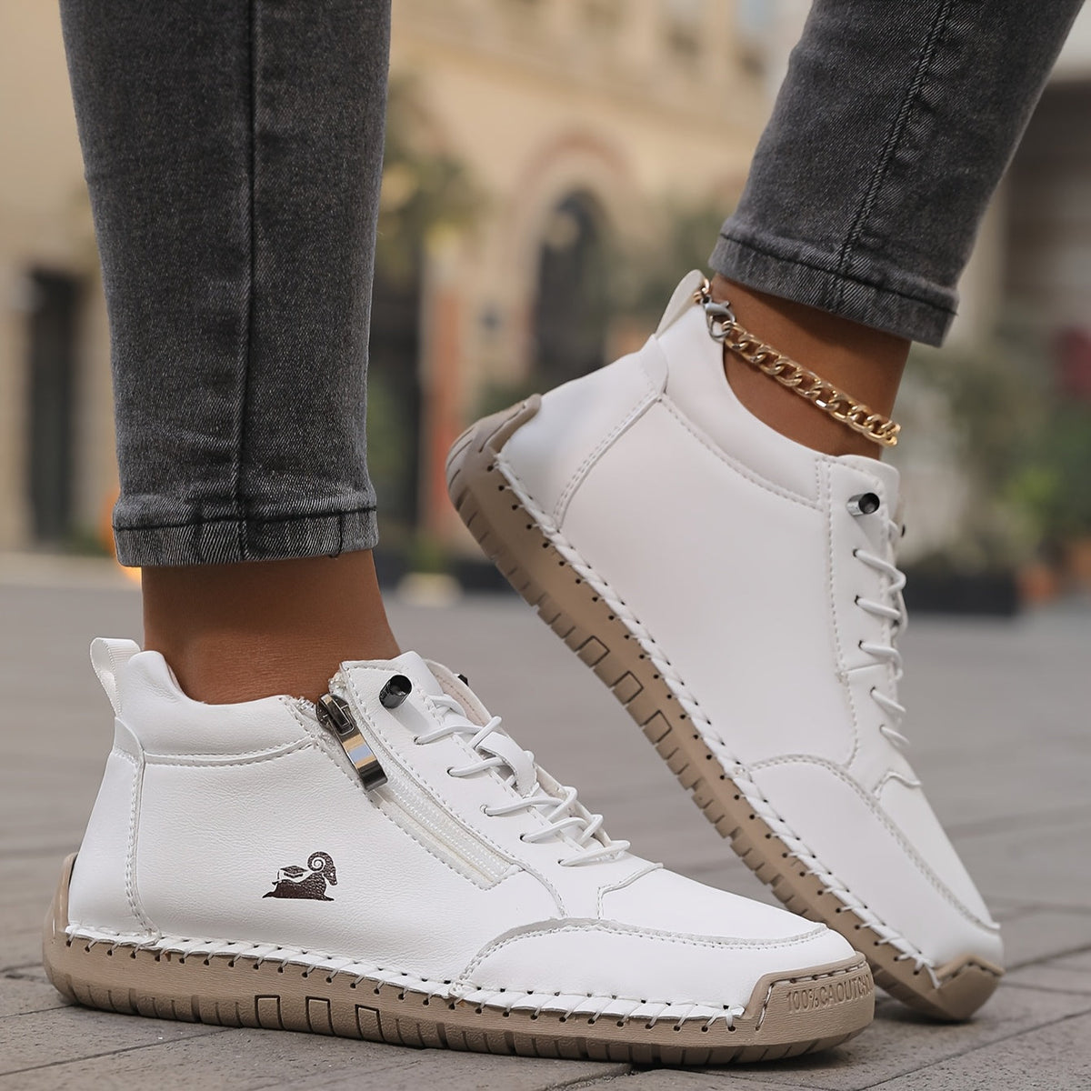 Women's arch support lace up ankle sneakers with wide toe box
