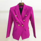 Tailored double breasted gold button blazer in fuschia