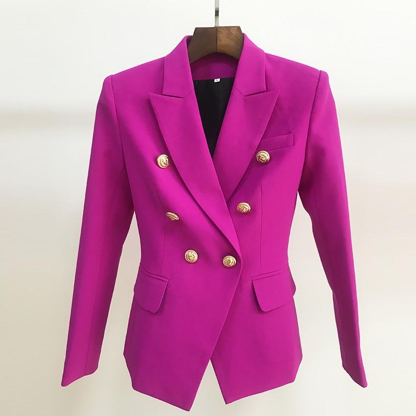 Tailored double breasted gold button blazer in fuschia