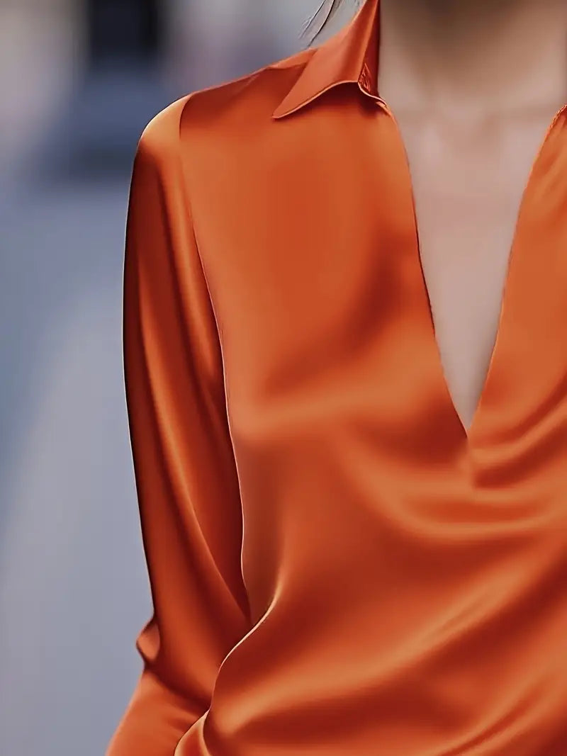 Draped neck long sleeve blouse