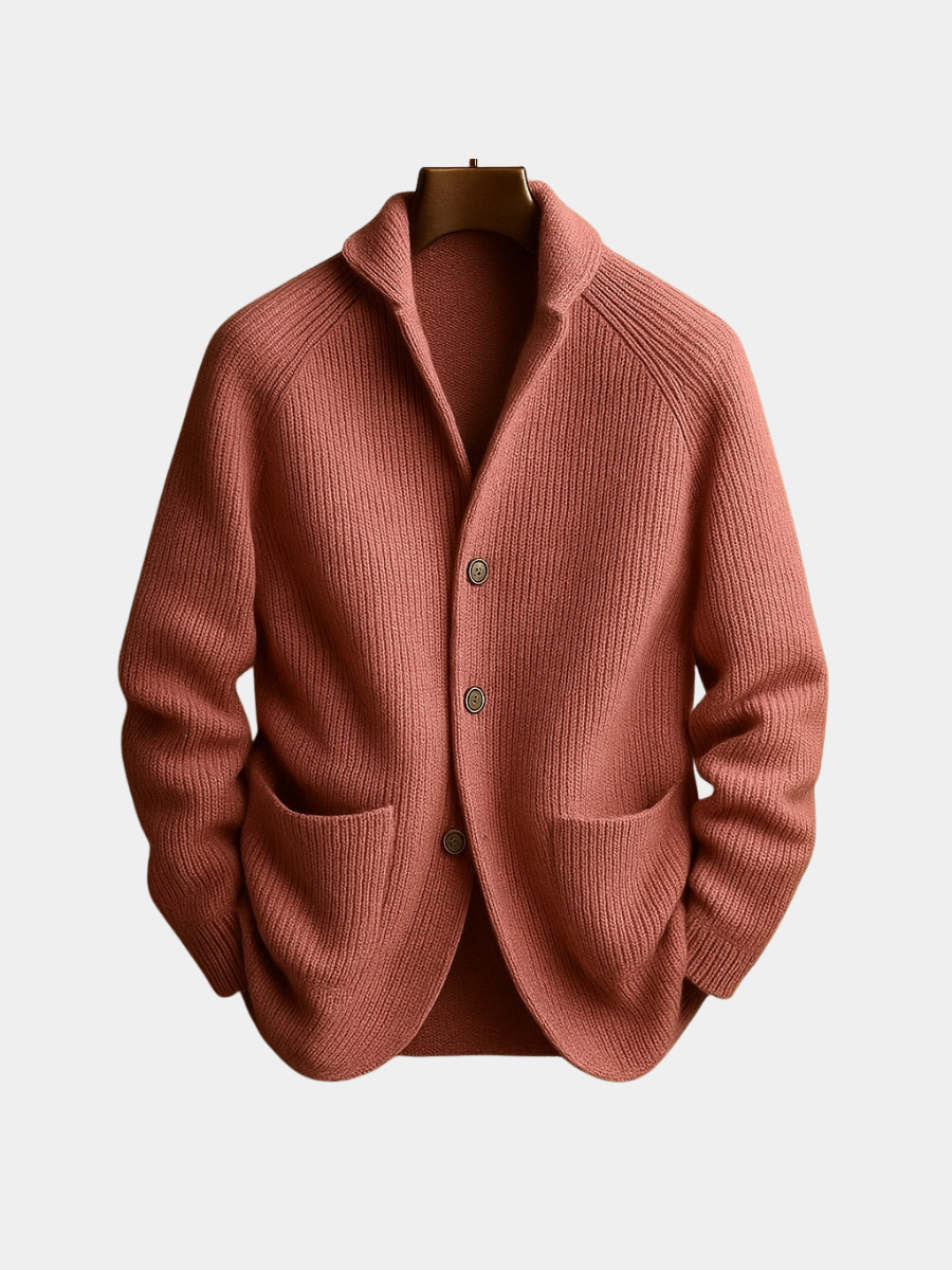 Men's ribbed wool blend shawl collar cardigan