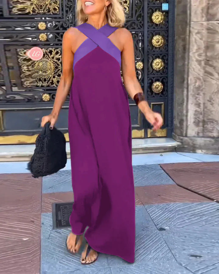 Cross-Strap Halter Maxi Dress