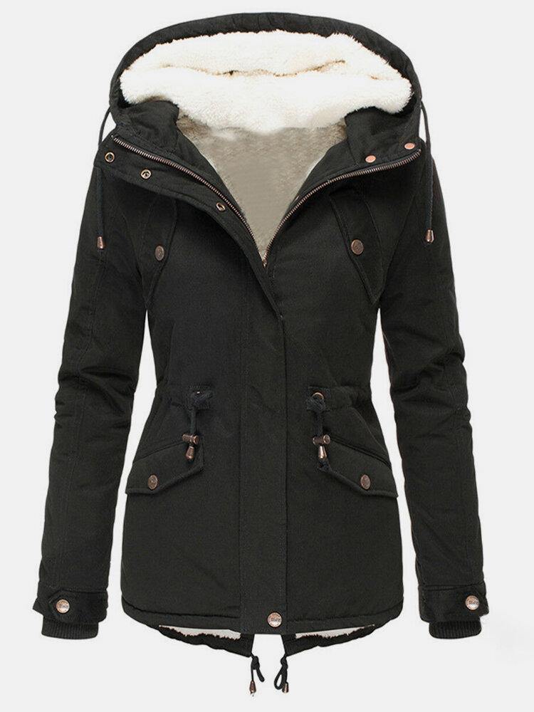 Hooded lined winter jacket in black