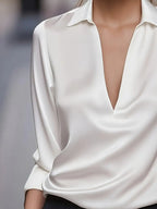 Draped neck long sleeve blouse