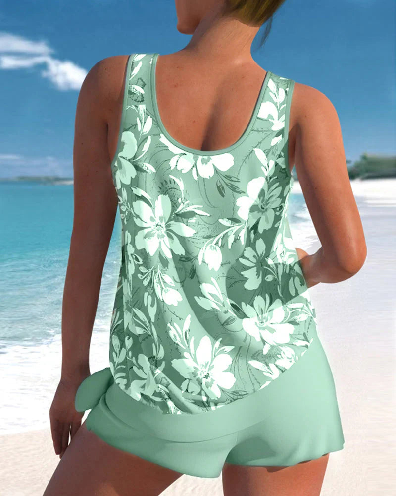 Aqua Floral Two-Piece Tankini