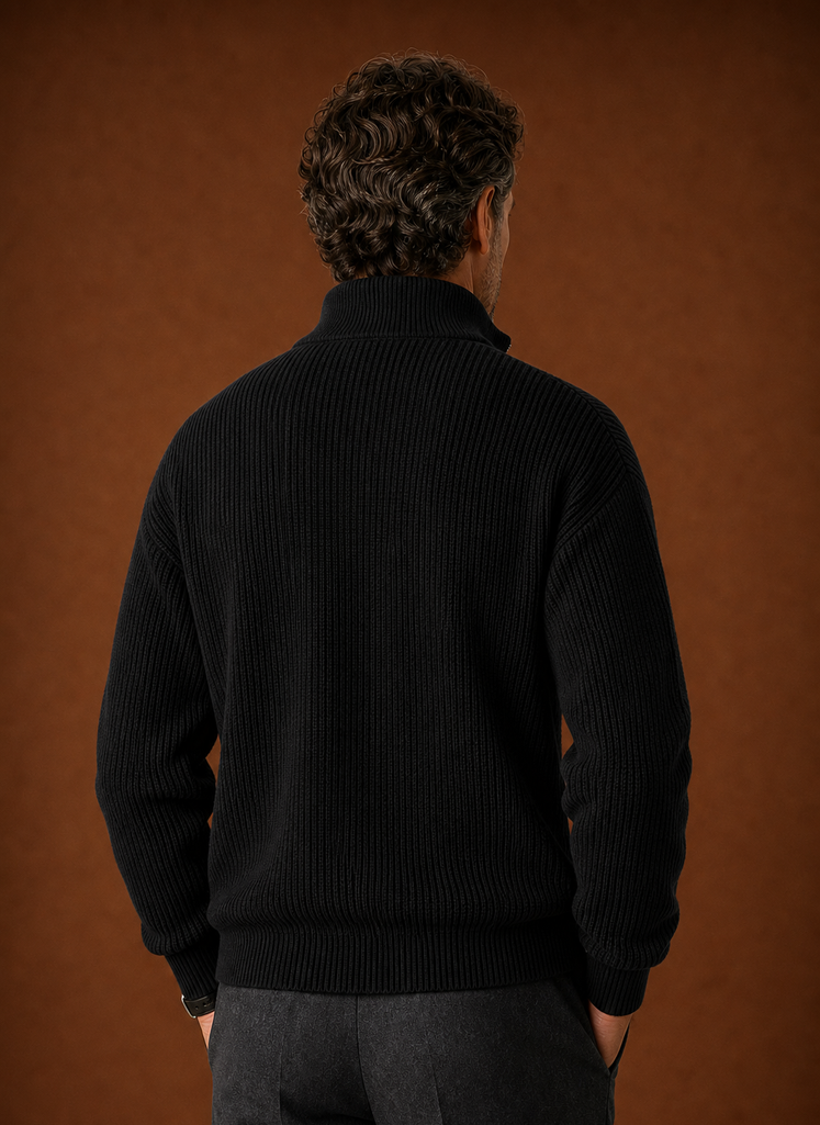 Men's ribbed knit quarter zip sweater