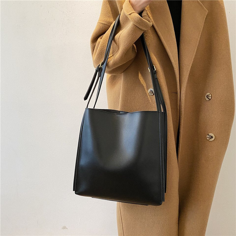 Vegan leather shoulder tote bag