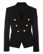 Tailored double breasted gold button blazer in black
