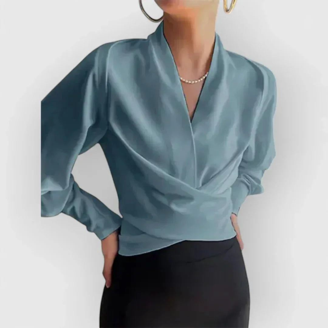 Long Sleeve Wrap Blouse