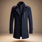 Men's classic virgin wool blend winter coat in navy blue