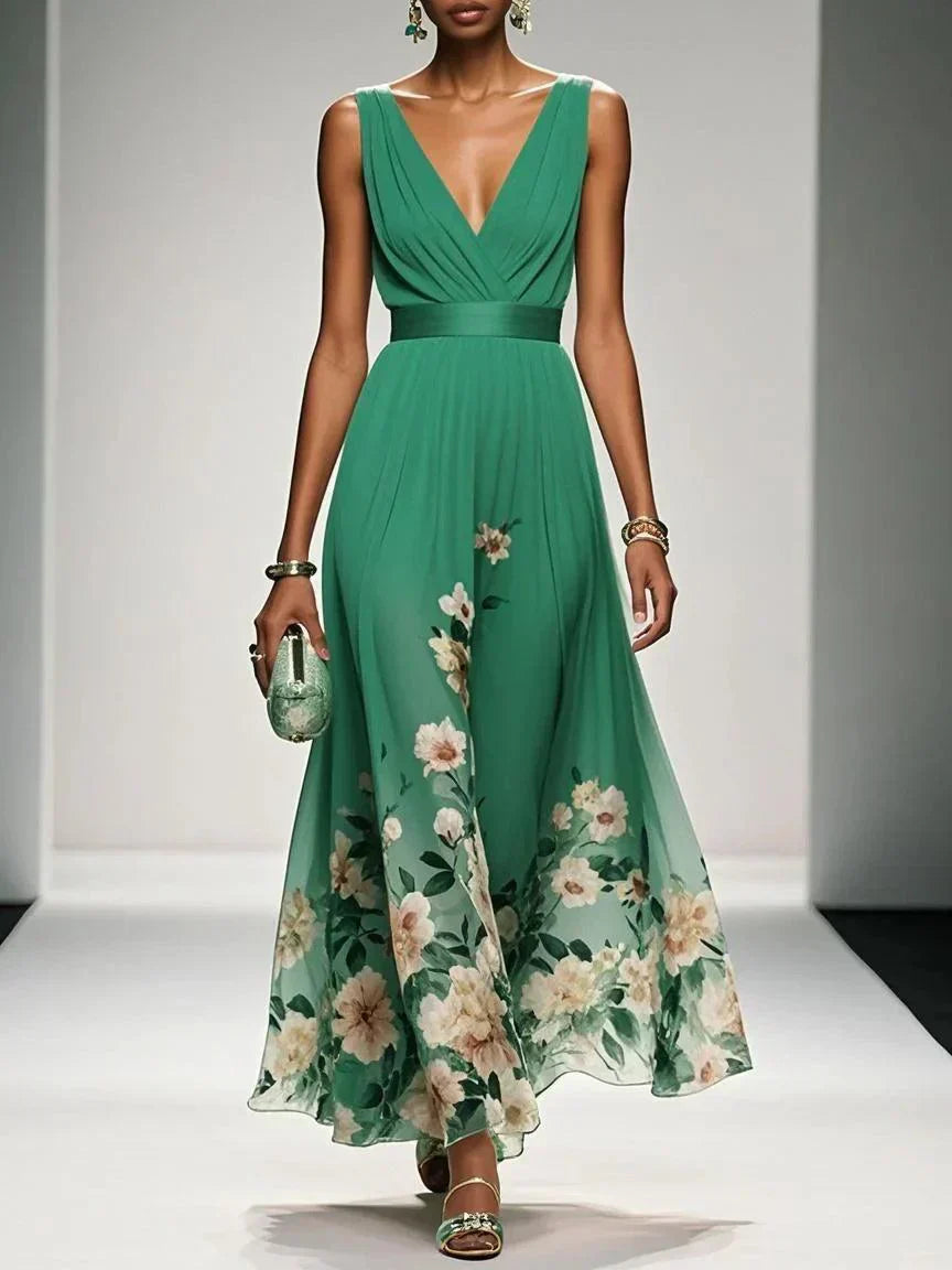 Floral Print Midi Dress Women Summer Wedding