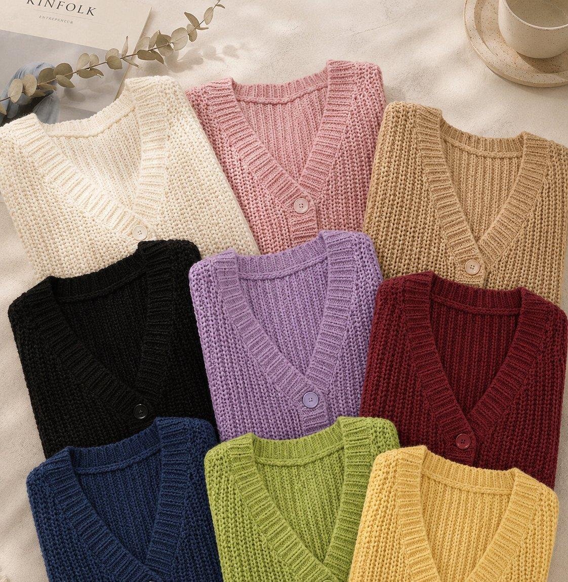 Cropped chunky knit cardigan sweater