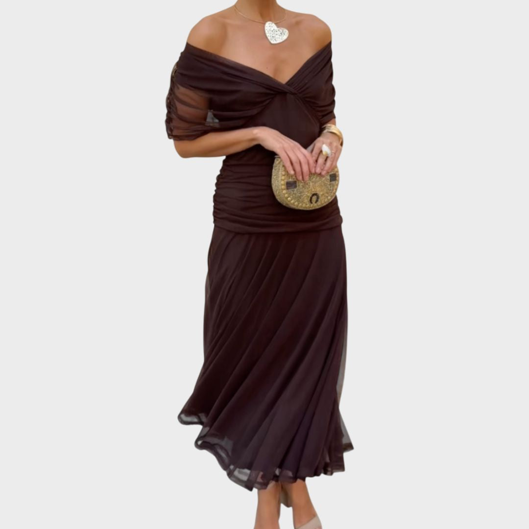 Women's Wedding Guest Off-Shoulder Floral Maxi Dress