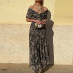 Women's Wedding Guest Off-Shoulder Floral Maxi Dress