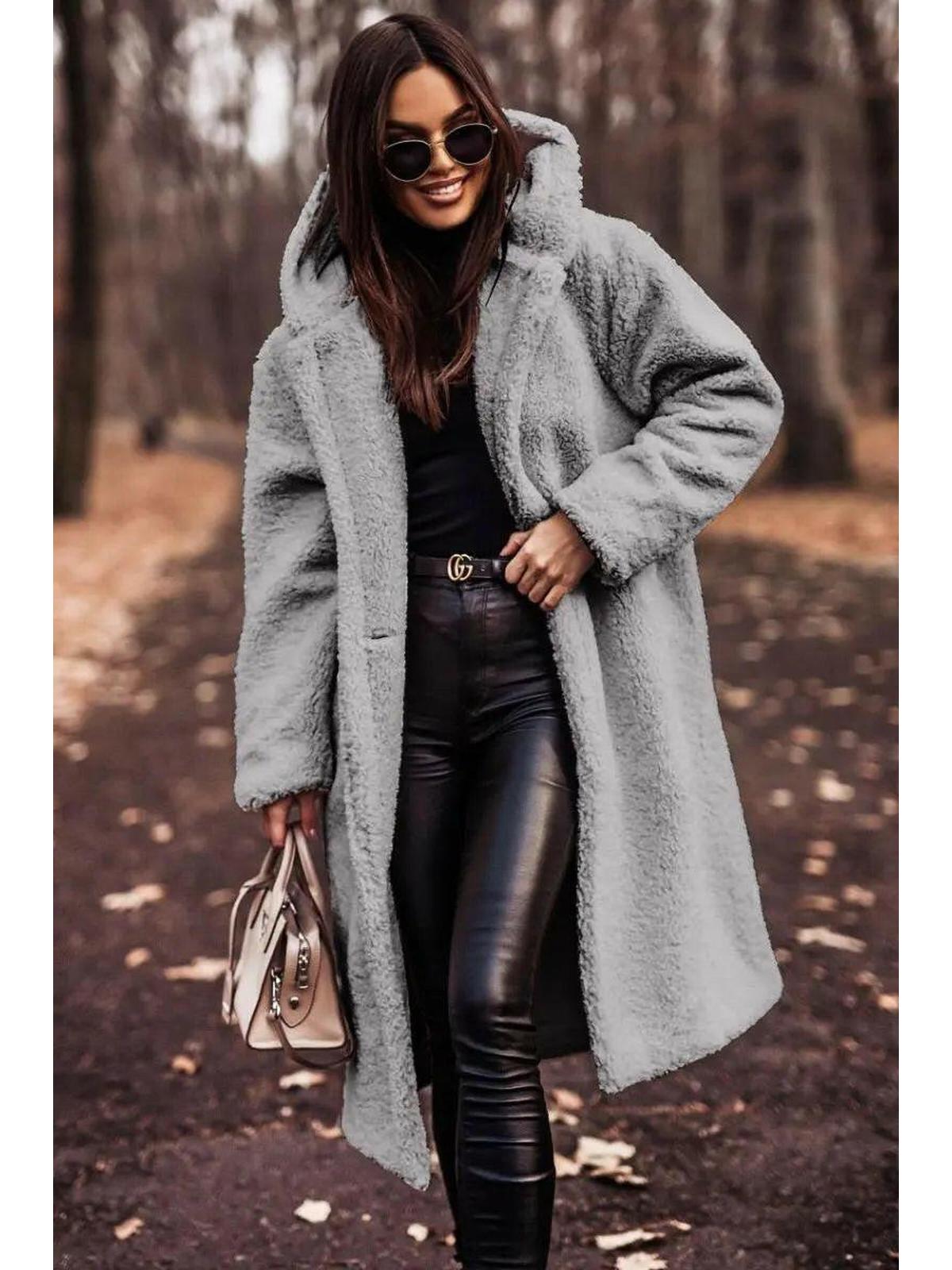 Women's hooded knee length winter coat in grey