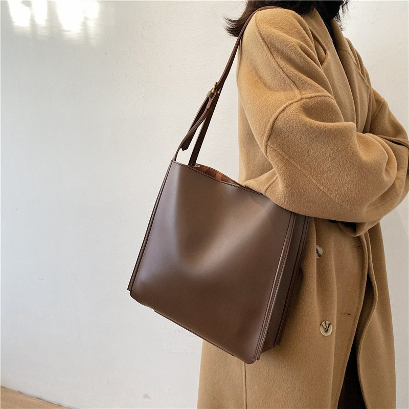 Vegan leather shoulder tote bag