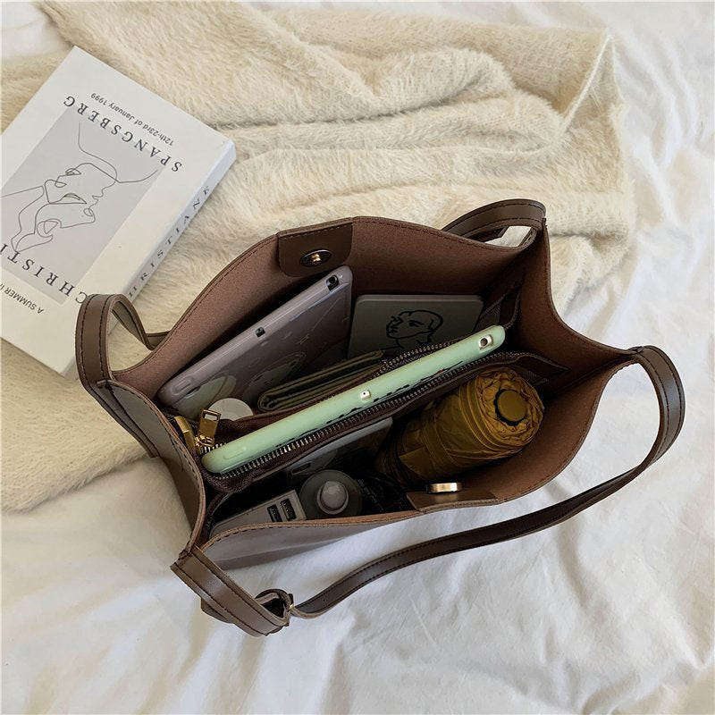 Vegan leather shoulder tote bag