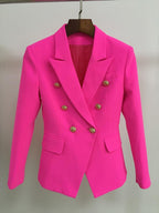 Tailored double breasted gold button blazer in neon pink