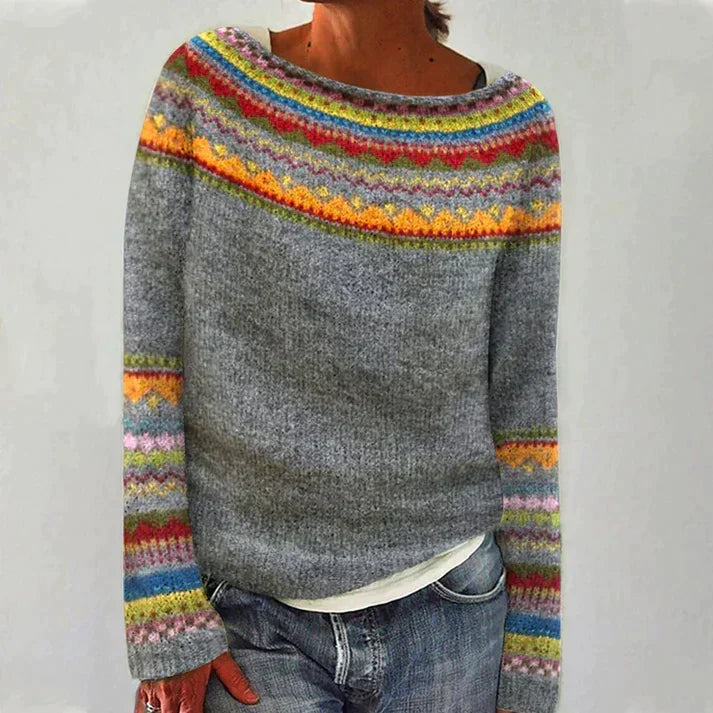 Women's classic ribbed knit crew neck pullover in grey