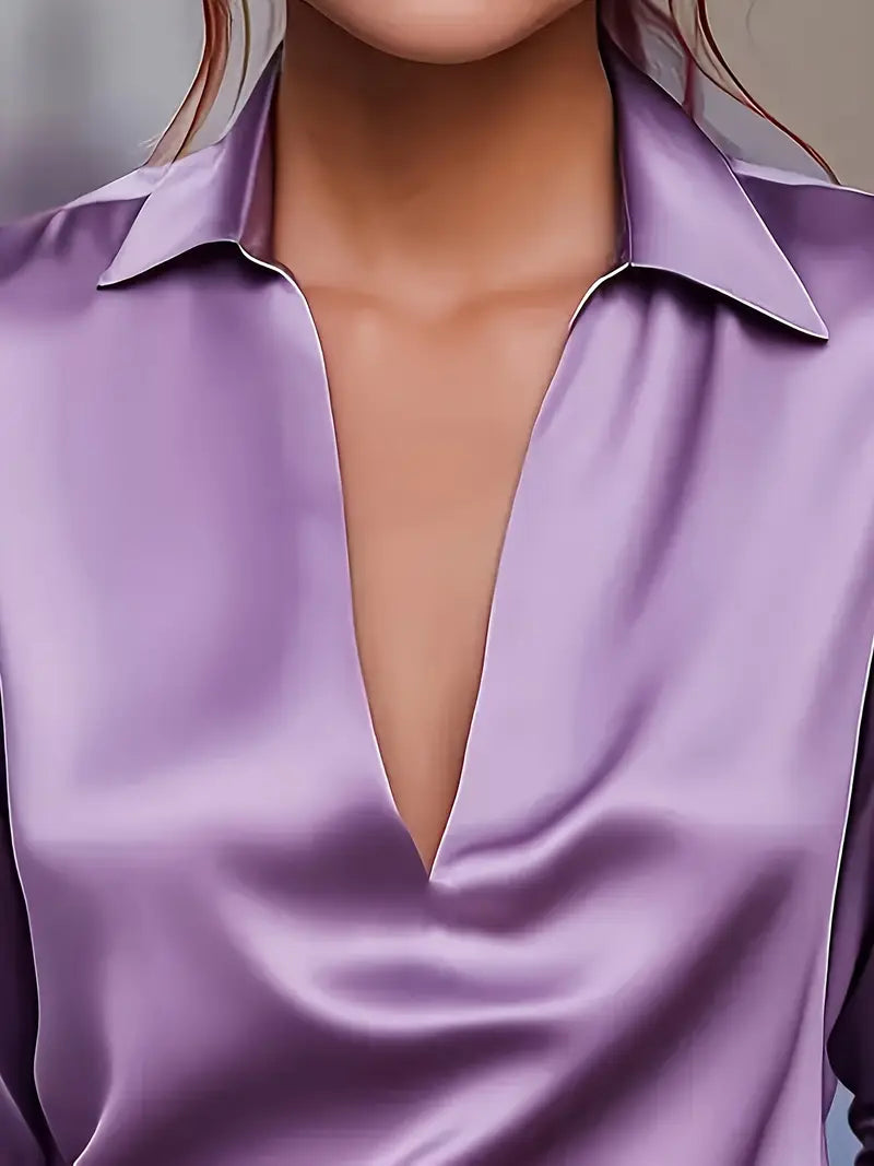 Draped neck long sleeve blouse