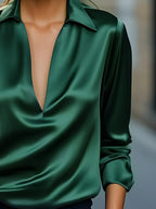 Draped neck long sleeve blouse
