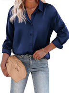 Long Sleeve Satin Button-Up Shirt