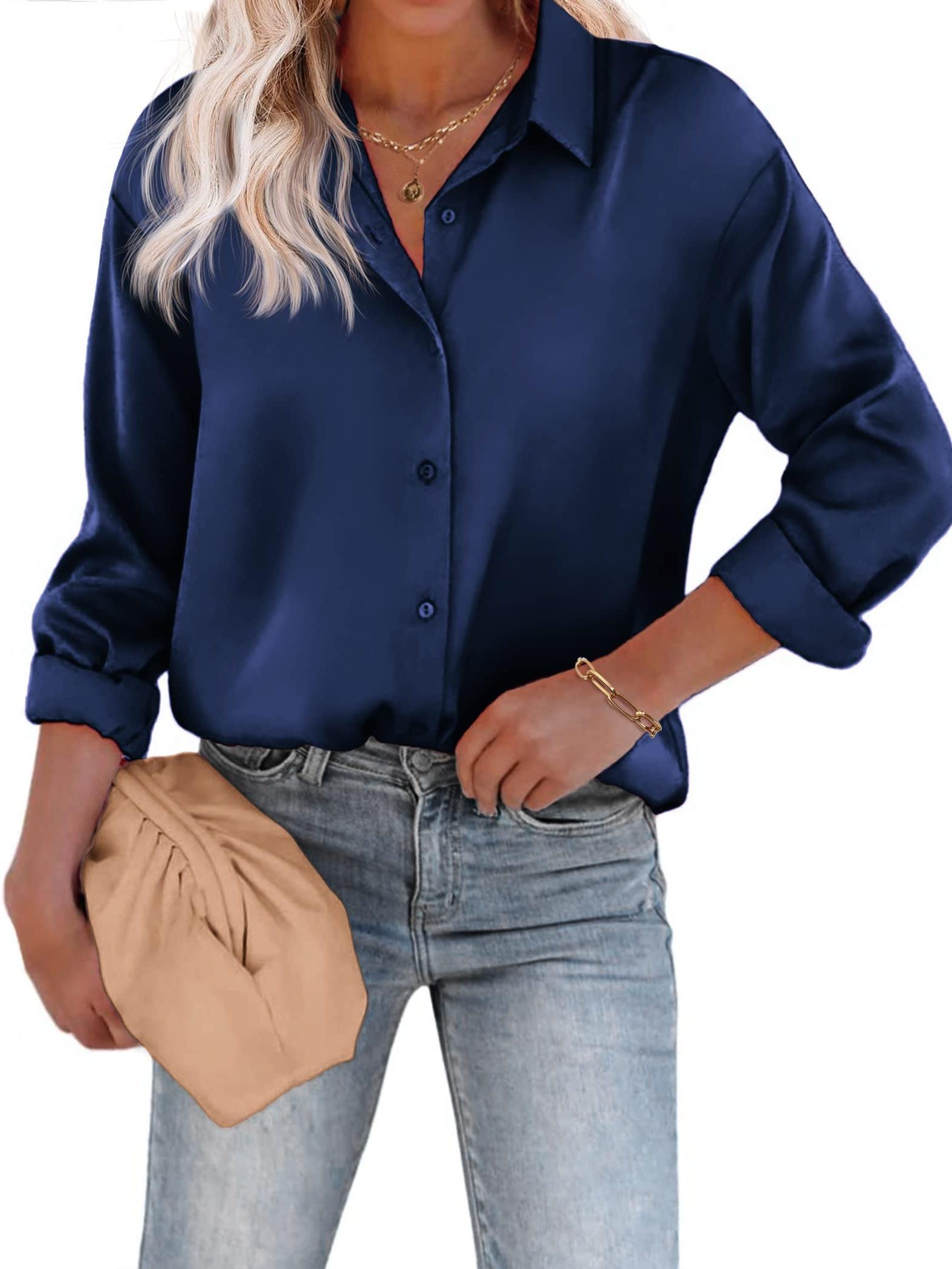 Long Sleeve Satin Button-Up Shirt