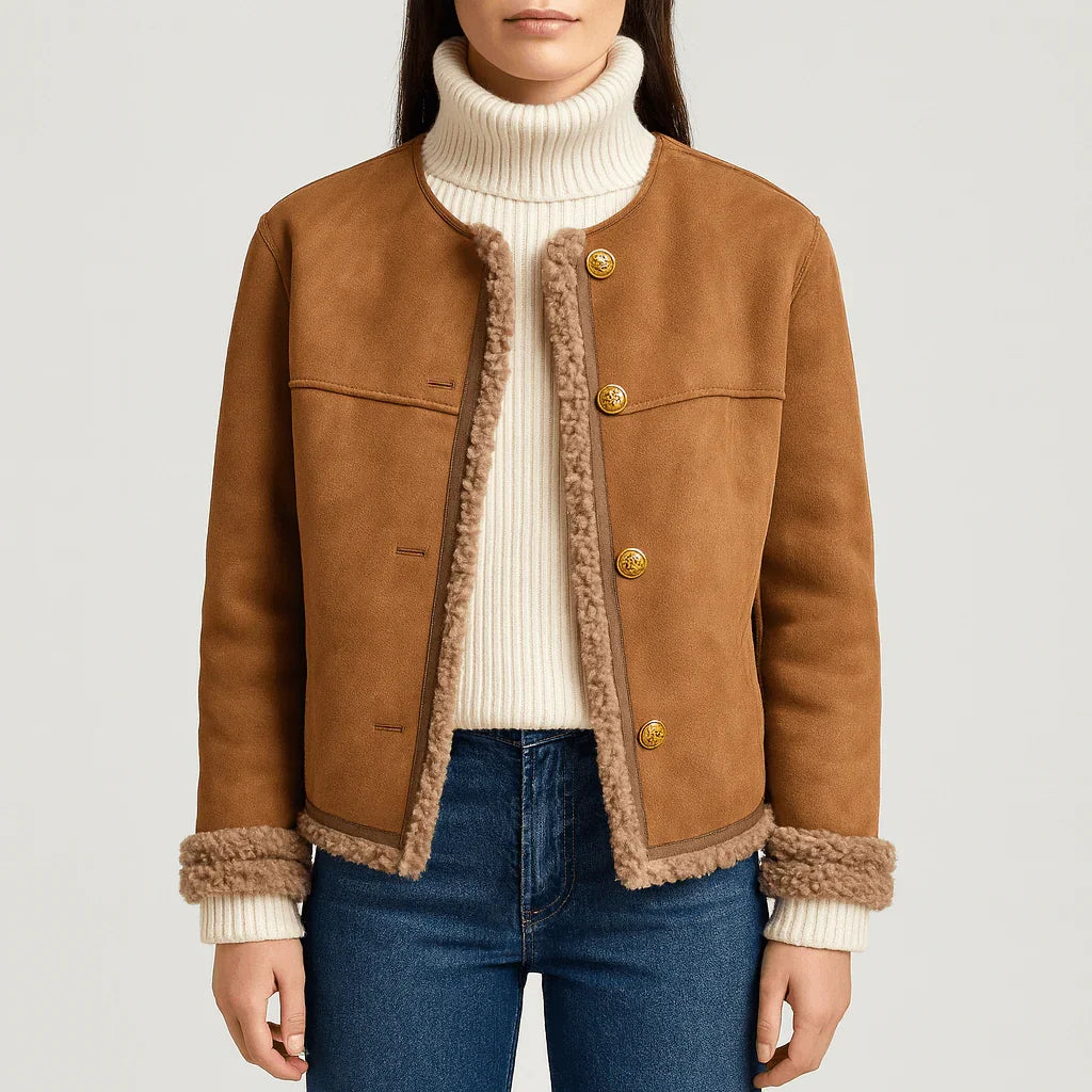 Structured plush lined jacket in brown