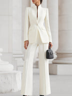 Women's formal tailored blazer and pants suit set in white