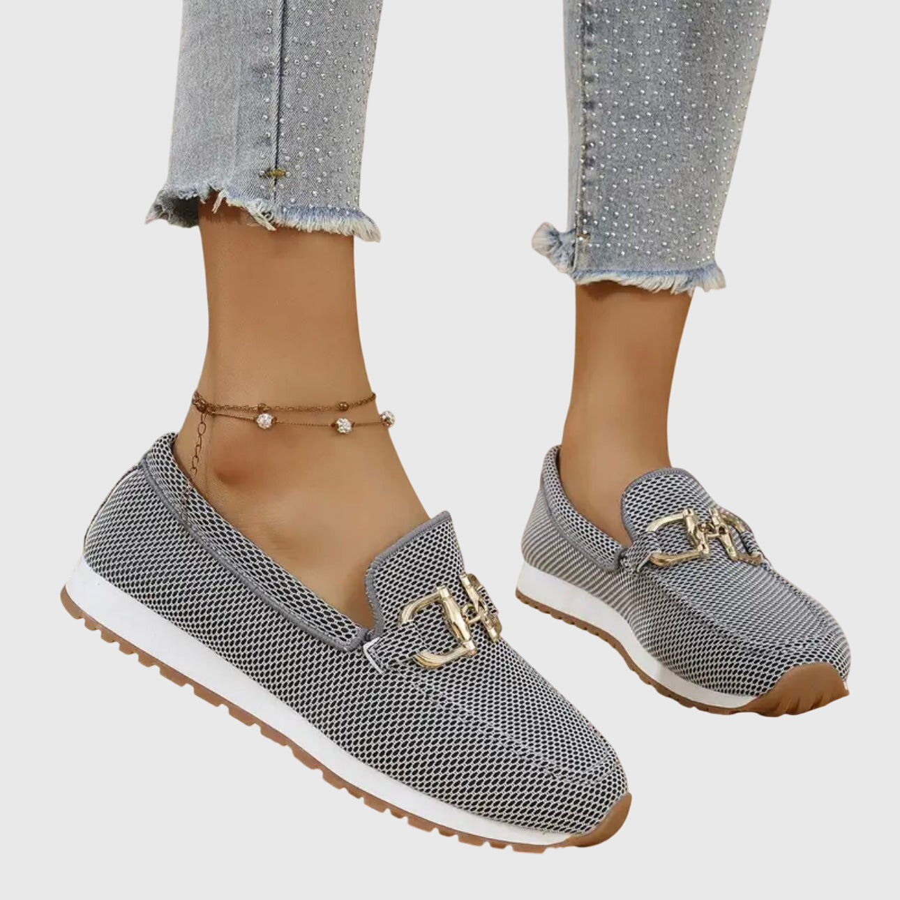 Orthopedic Slip-On Loafer Gold Horsebit Detail