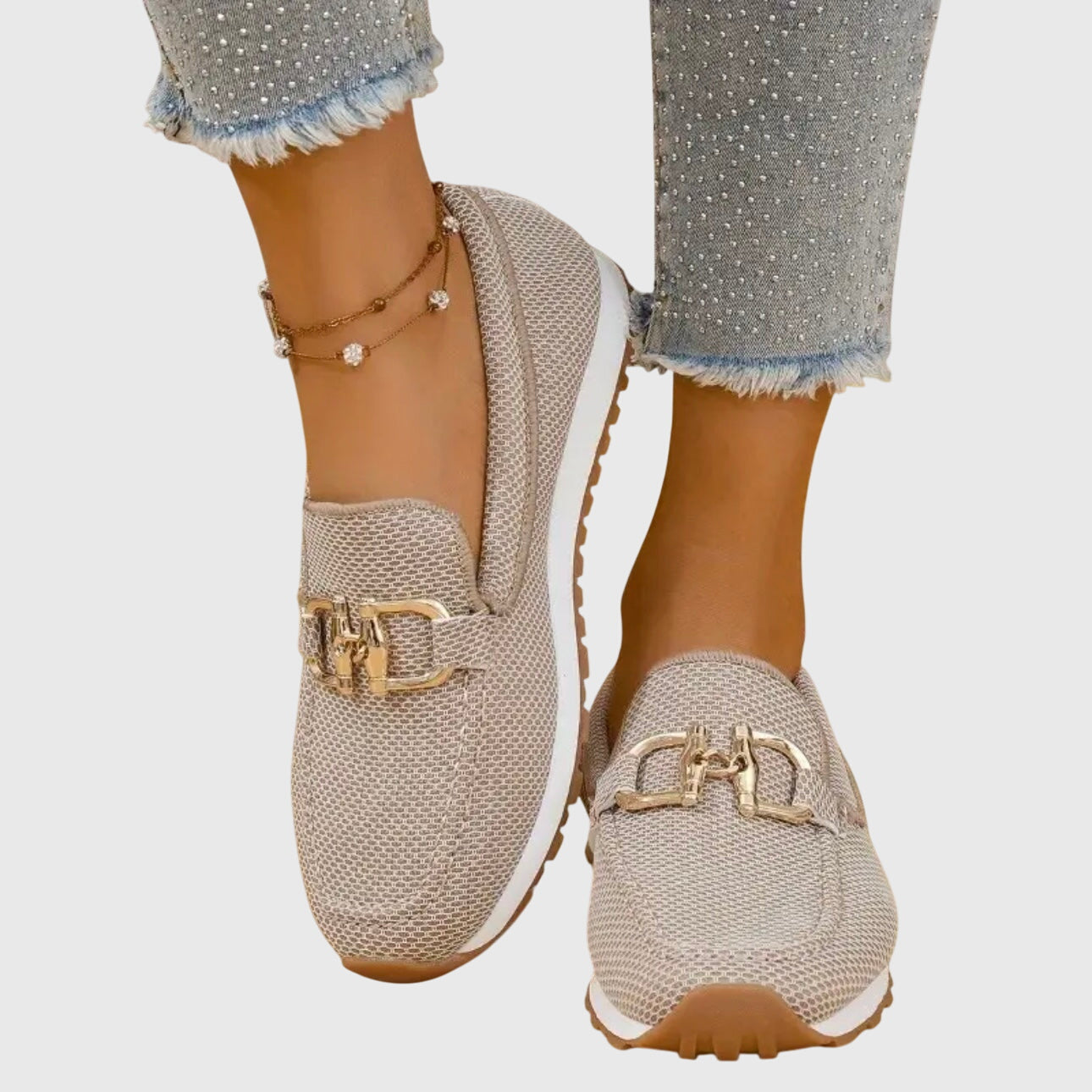 Orthopedic Slip-On Loafer Gold Horsebit Detail