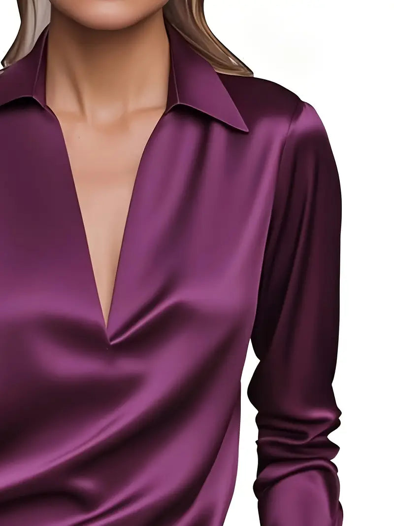 Draped neck long sleeve blouse