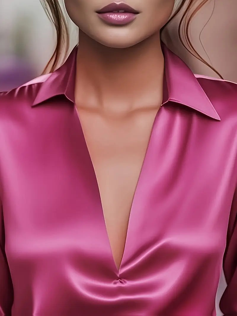 Draped neck long sleeve blouse