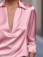 Draped neck long sleeve blouse