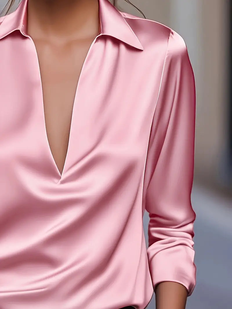 Draped neck long sleeve blouse