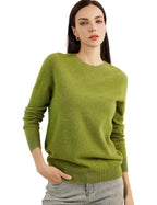 Women's luxe cashmere crew neck sweater in grass green