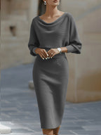 Ribbed Draped Midi Dress
