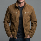 Men's vintage style washed cotton zip up jacket in brown