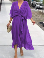 Women's Silk V-Neck Flowing Dress