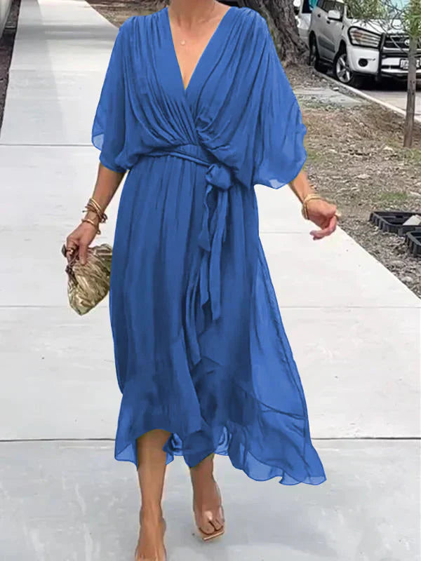 Women's Silk V-Neck Flowing Dress