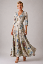 Women's floral V neck midi dress