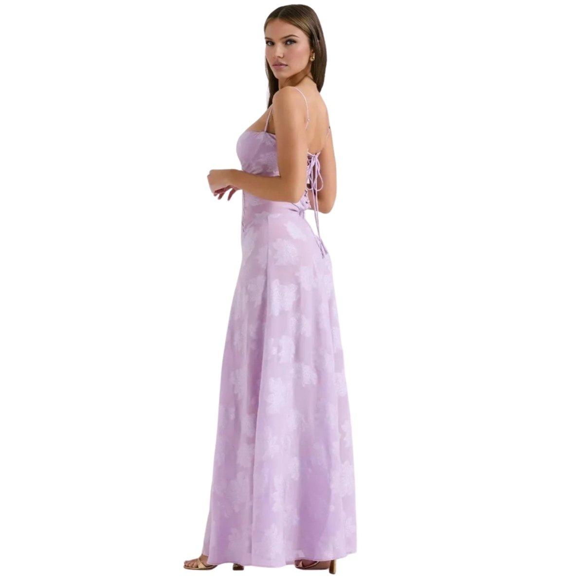 Floral Jacquard Maxi Gown with Corset Back