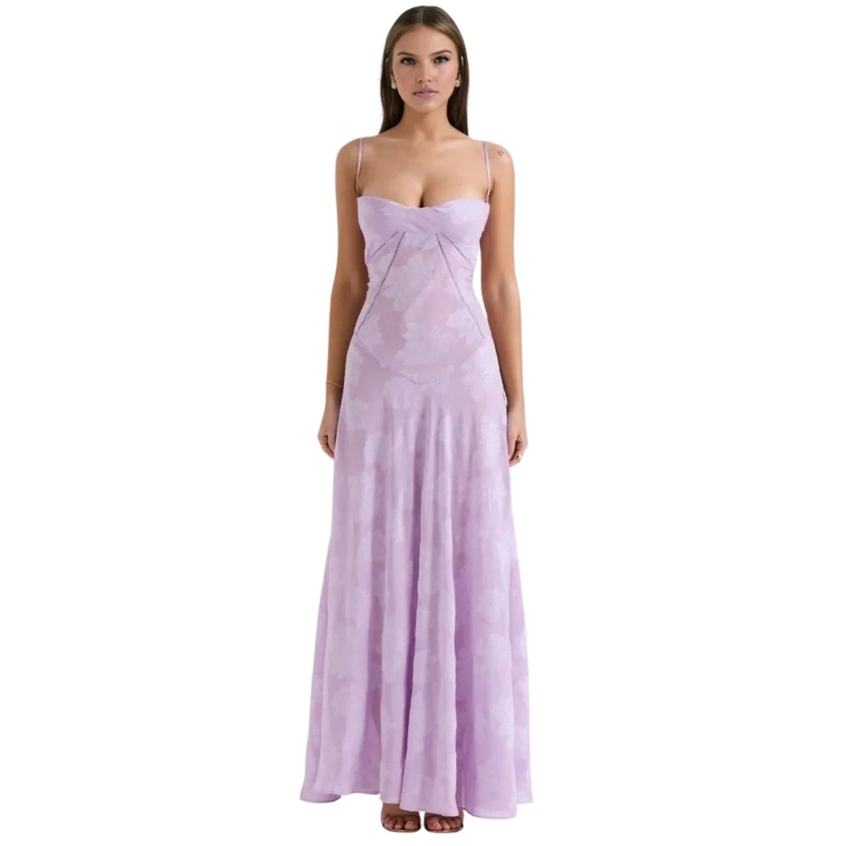 Floral Jacquard Maxi Gown with Corset Back