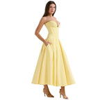 Strapless Boned Corset Midi Dress Voluminous Skirt