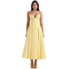 Strapless Boned Corset Midi Dress Voluminous Skirt