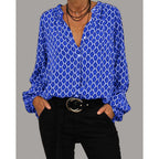 Women's V-Neck Printed Blouse Long Sleeve