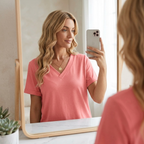 Casual V neck tee with rolled cuffs