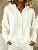 Hooded long sleeve knit cardigan with drawstring in white