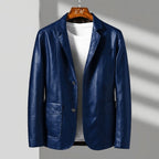 Men's classic tailored leather jacket in royal blue