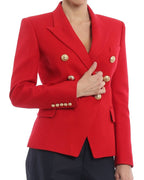 Tailored double breasted gold button blazer in red